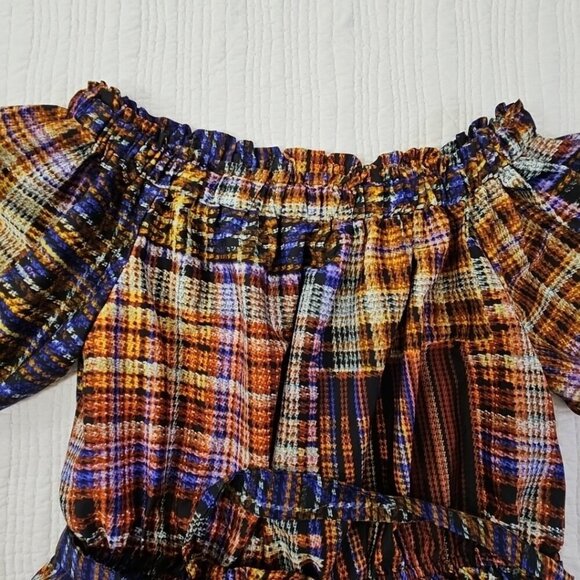 Cato Cold Shoulder Boho Blouse XL Jewel Tones Puff Sleeves Belted EUC Fairycore - Picture 6 of 15